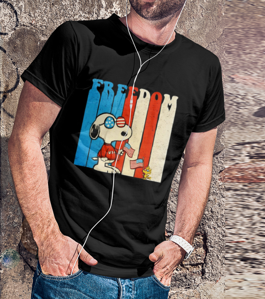 Freedom Snoopy Woodstock Peanuts USA 250th Anniversary Patriotic Celebration T-Shirt