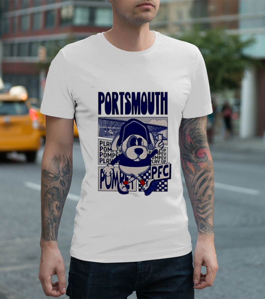 Portsmouth Football Club Play Up Pompey PFC Stadium Cartoon T-Shirt