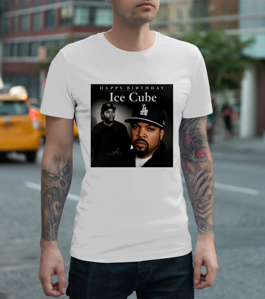 Happy Birthday Ice Cube LA Cap Black And White Portraits T-Shirt