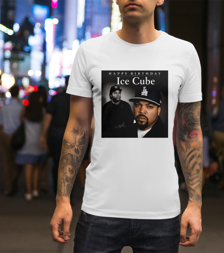 Happy Birthday Ice Cube LA Cap Black And White Portraits T-Shirt