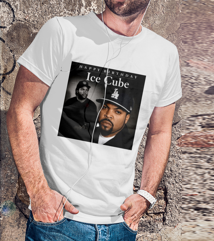 Happy Birthday Ice Cube LA Cap Black And White Portraits T-Shirt