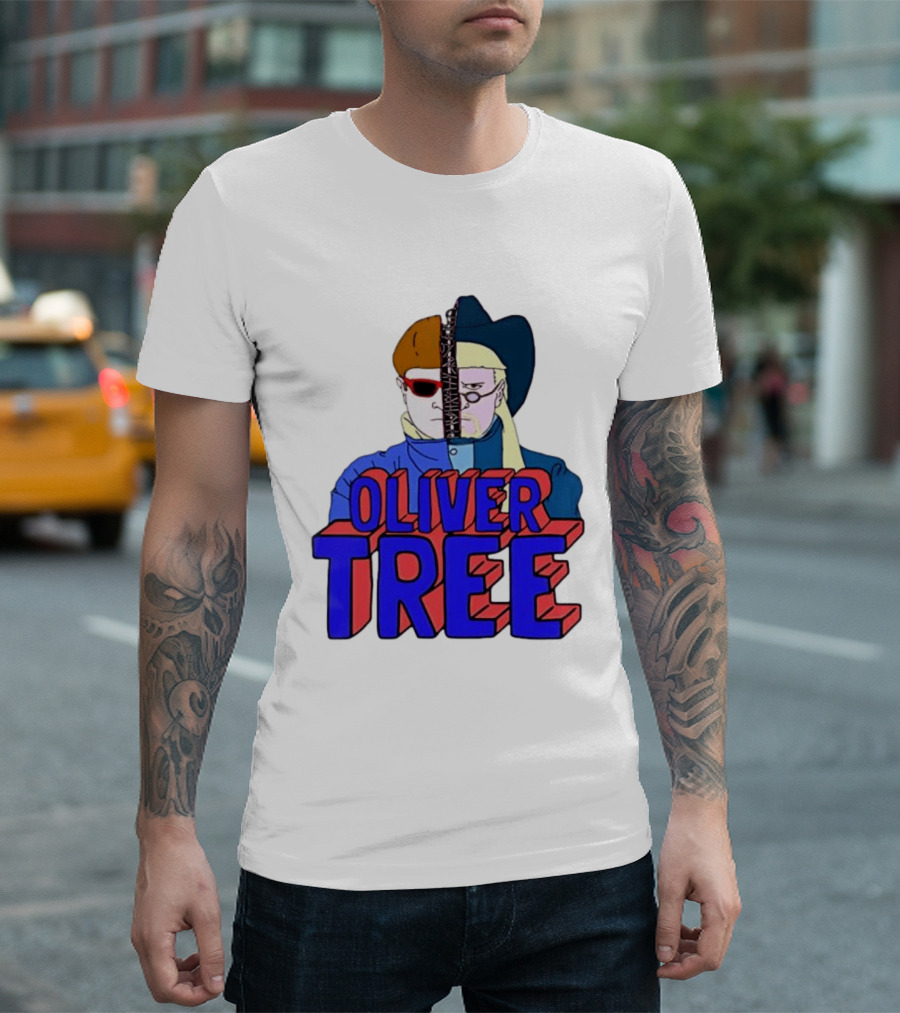 Oliver Tree Split Face Cowboy And Bowl Cut Red Blue T-Shirt