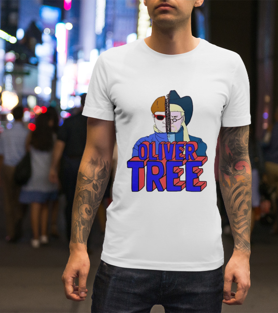 Oliver Tree Split Face Cowboy And Bowl Cut Red Blue T-Shirt