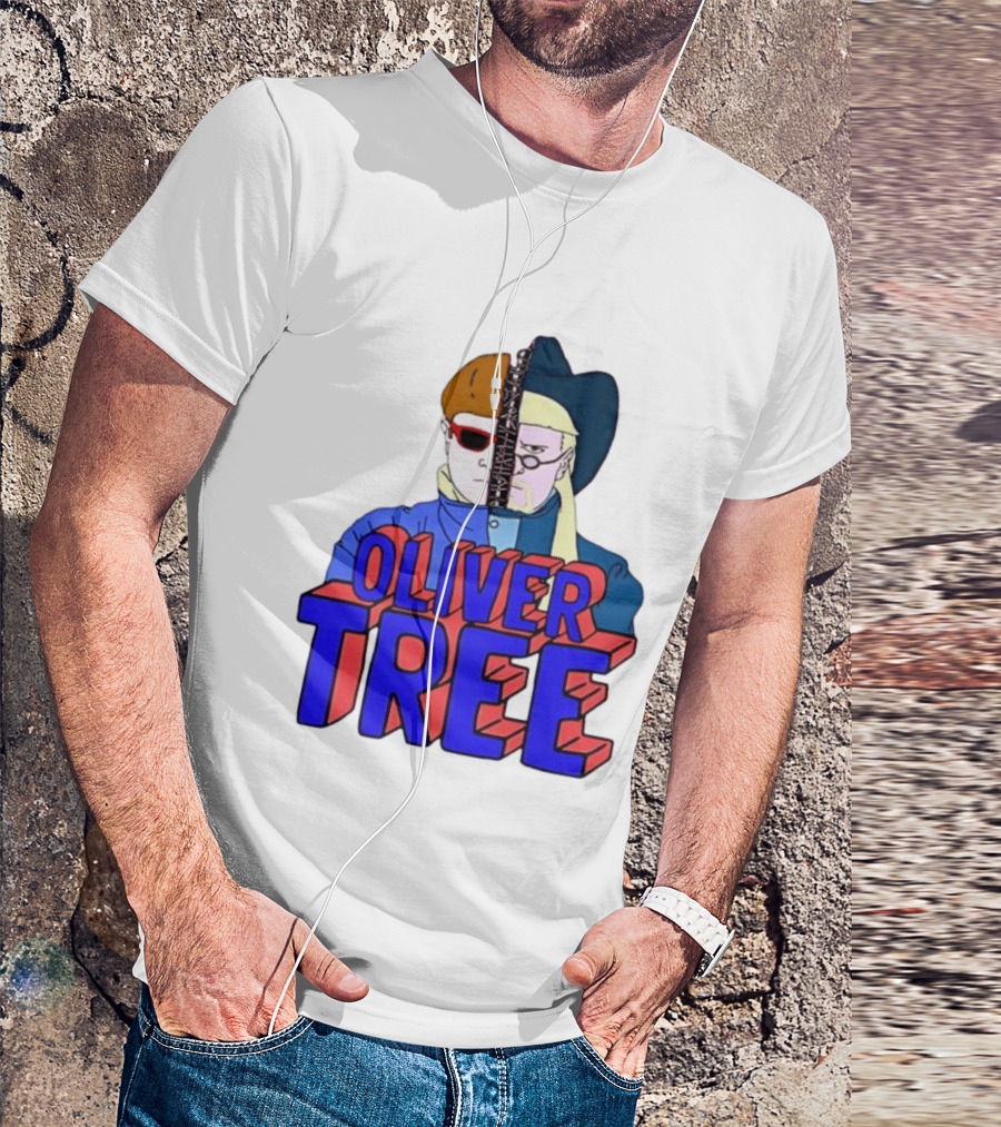 Oliver Tree Split Face Cowboy And Bowl Cut Red Blue T-Shirt