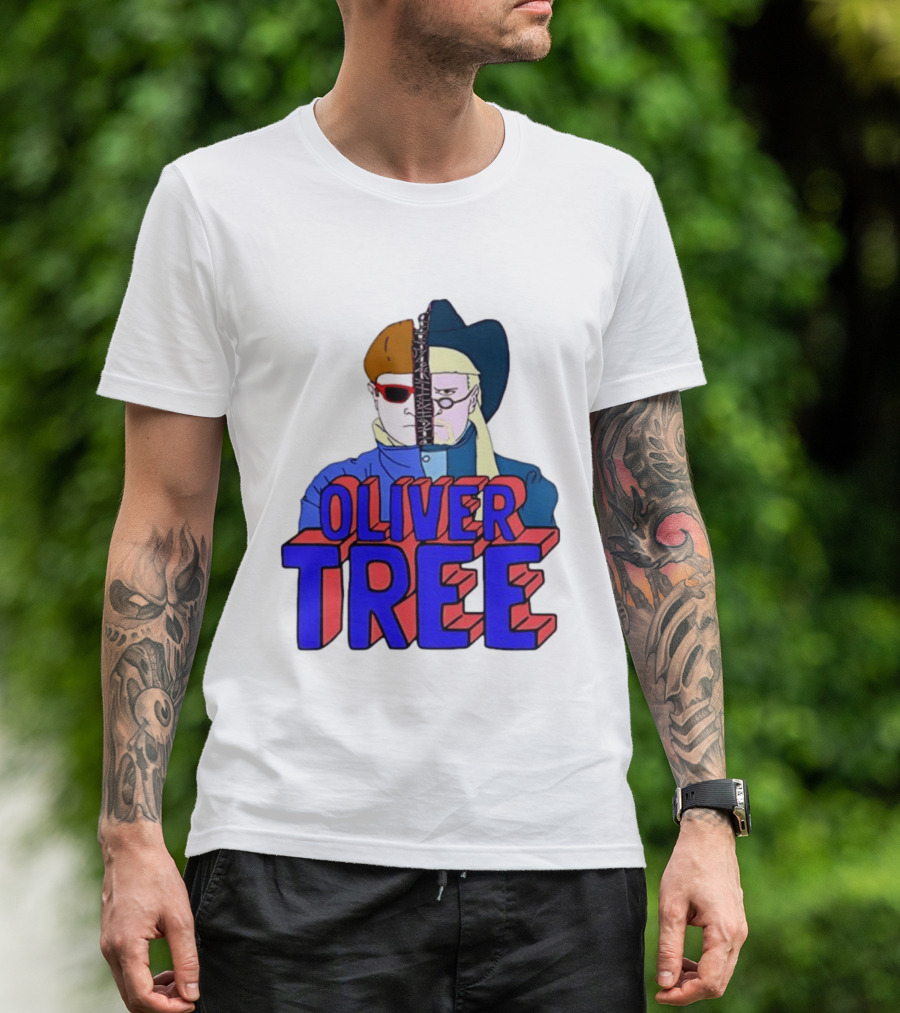 Oliver Tree Split Face Cowboy And Bowl Cut Red Blue T-Shirt