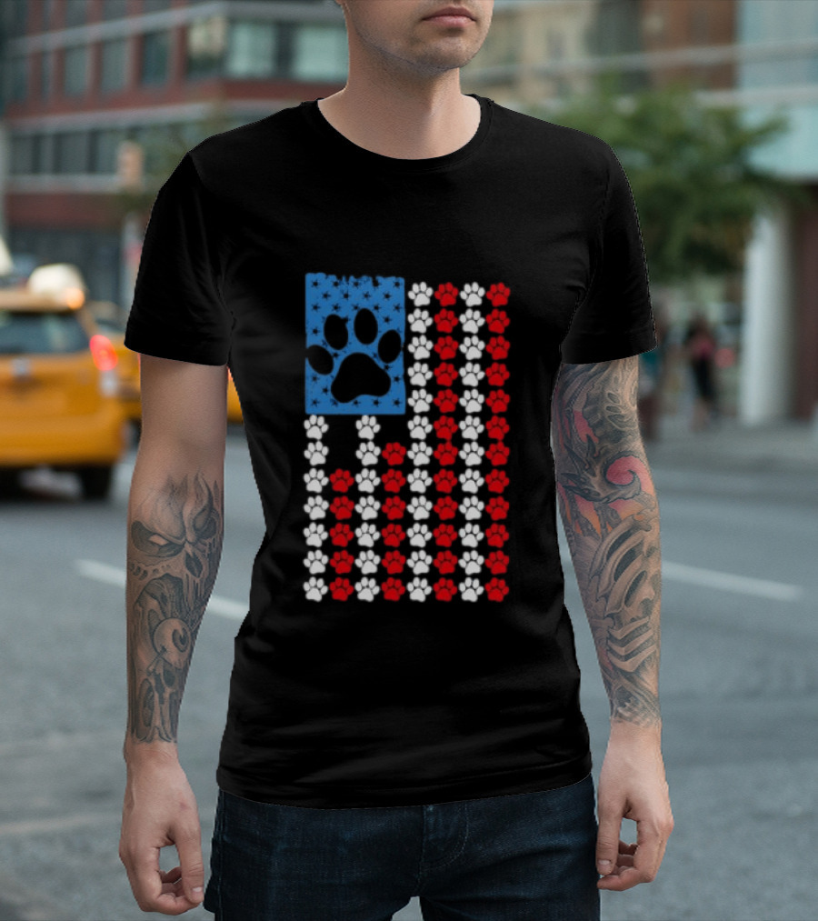 American Flag Paw Print Patriotic Animal Lover Dog Cat Pet Iconic USA Pride T-Shirt