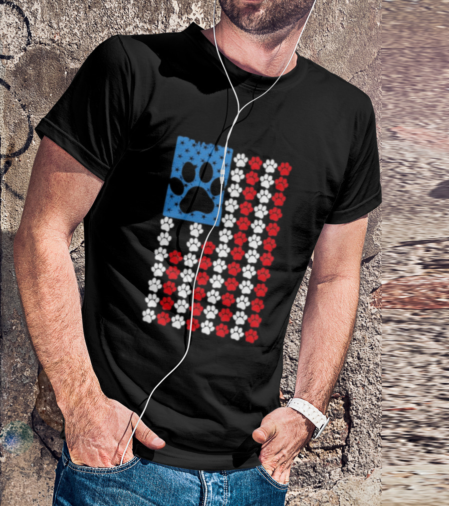 American Flag Paw Print Patriotic Animal Lover Dog Cat Pet Iconic USA Pride T-Shirt