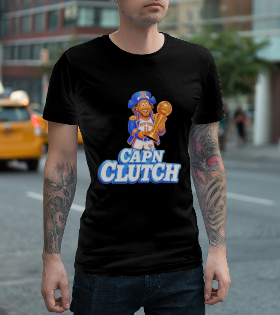 Cap'n Clutch Jalen Brunson New York Knicks Trophy Celebration T-Shirt