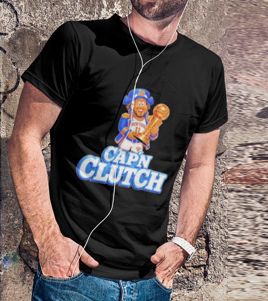 Cap'n Clutch Jalen Brunson New York Knicks Trophy Celebration T-Shirt