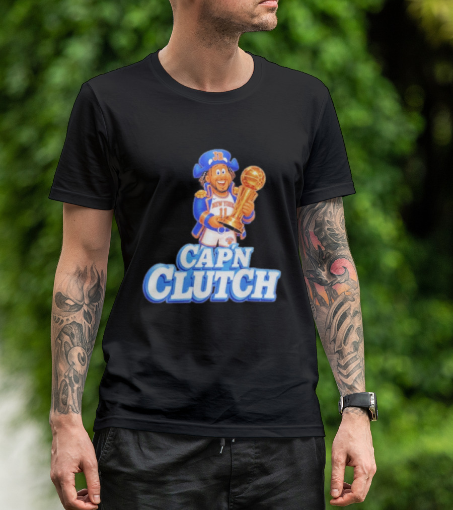 Cap'n Clutch Jalen Brunson New York Knicks Trophy Celebration T-Shirt