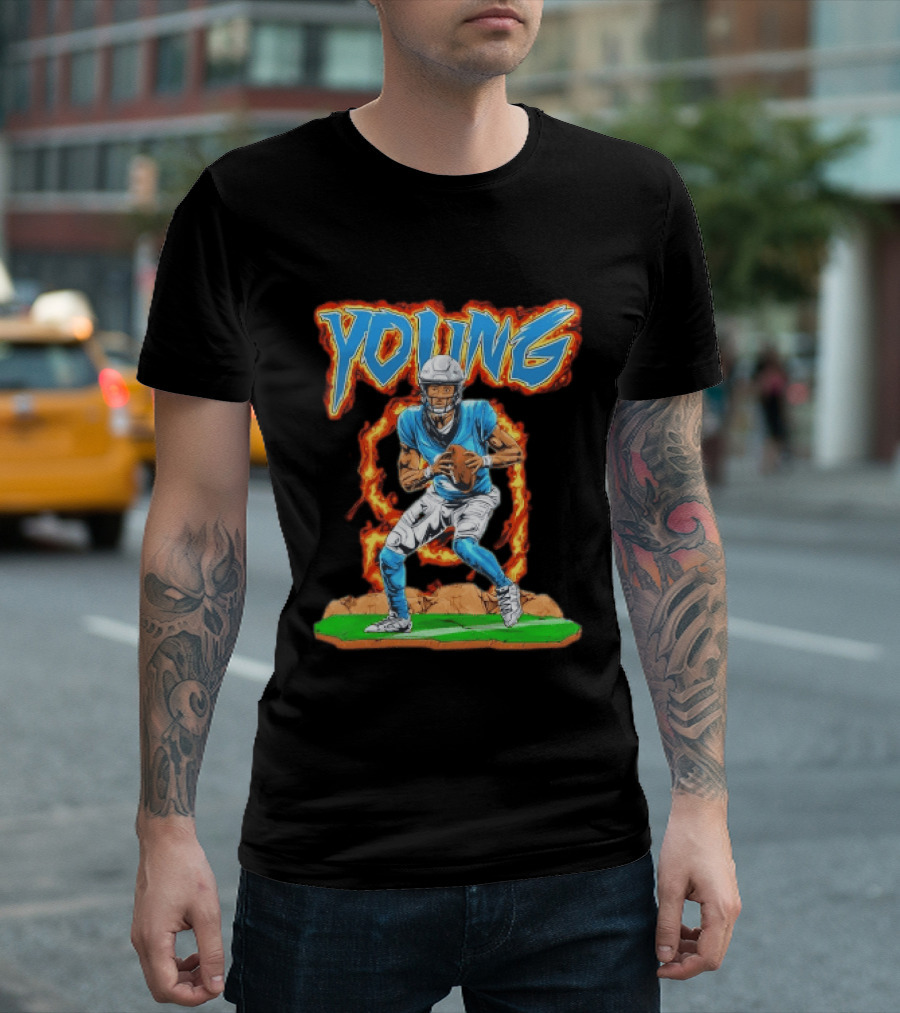 Panthers Young Football Player With Fire T-Shirt