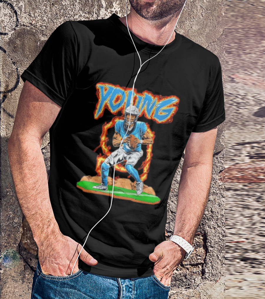 Panthers Young Football Player With Fire T-Shirt