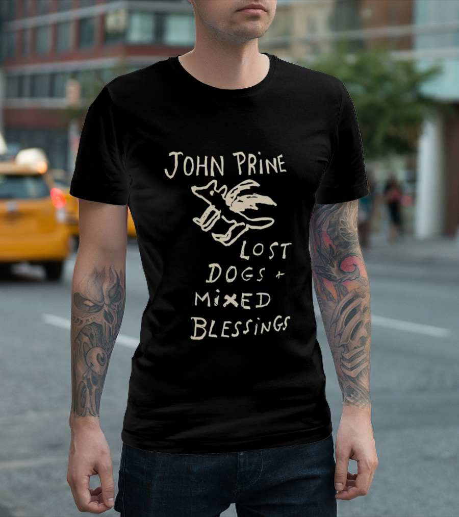 John Prine Lost Dogs Mixed Blessings Hand Drawn Dog T-Shirt