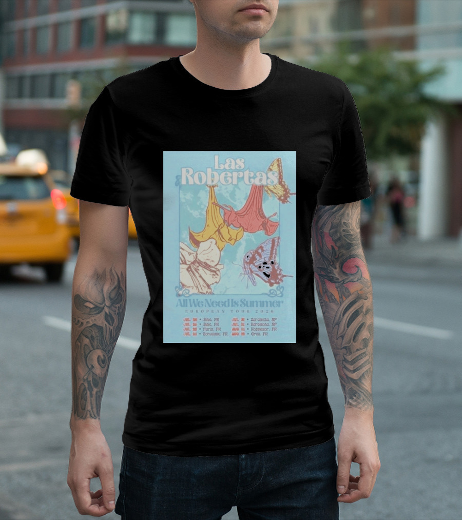 Las Robertas All We Need Is Summer European Tour 2026 Butterfly Floral T-Shirt