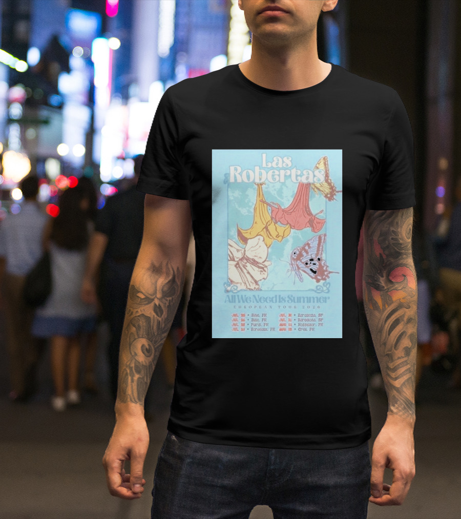 Las Robertas All We Need Is Summer European Tour 2026 Butterfly Floral T-Shirt