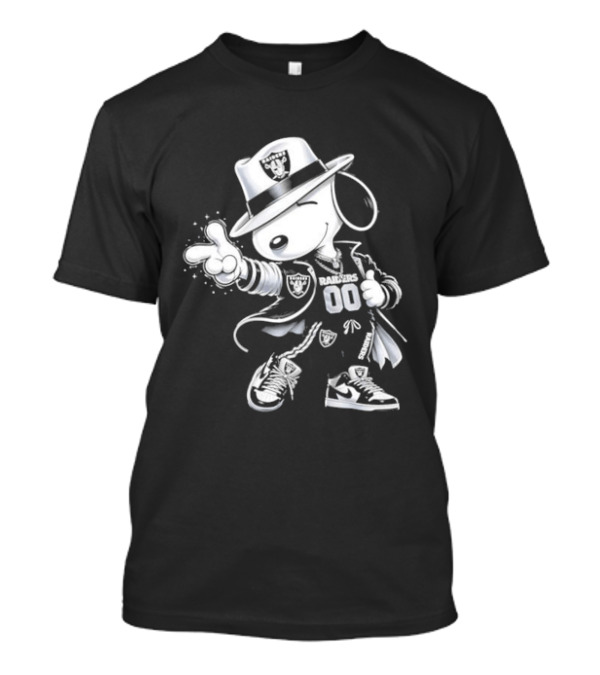 Snoopy X Las Vegas Raiders 00 Football Character With Team Symbol In White T-Shirt