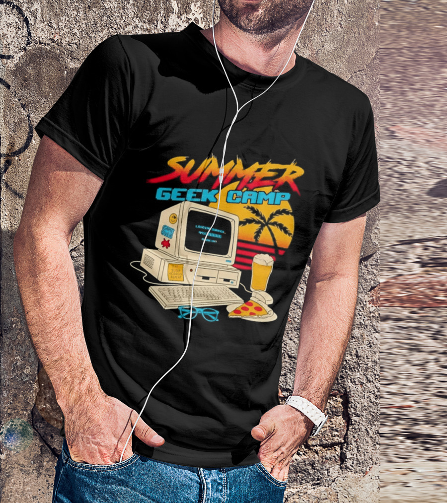 Summer Geek Camp Retro Computer Pizza And Palm Vibes T-Shirt