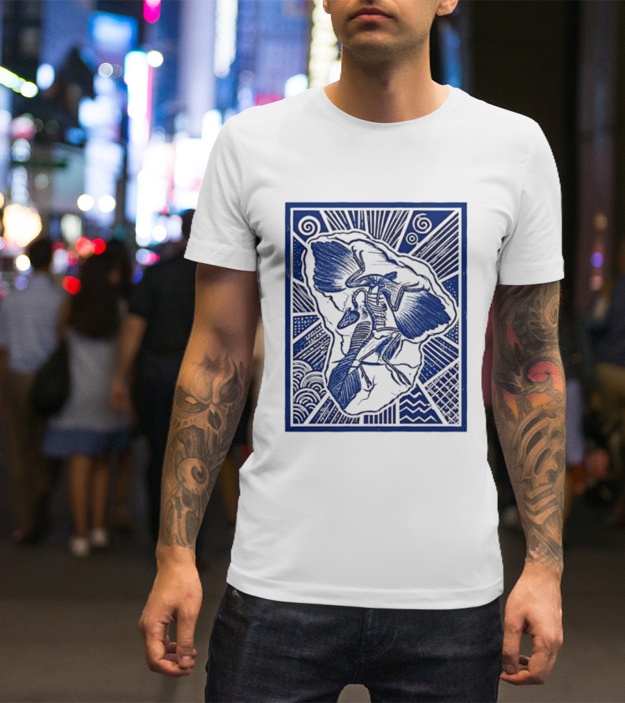 Archaeopteryx Fossil Linocut Prehistoric Bird Paleontology Biology T-Shirt