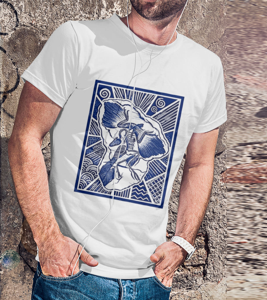 Archaeopteryx Fossil Linocut Prehistoric Bird Paleontology Biology T-Shirt
