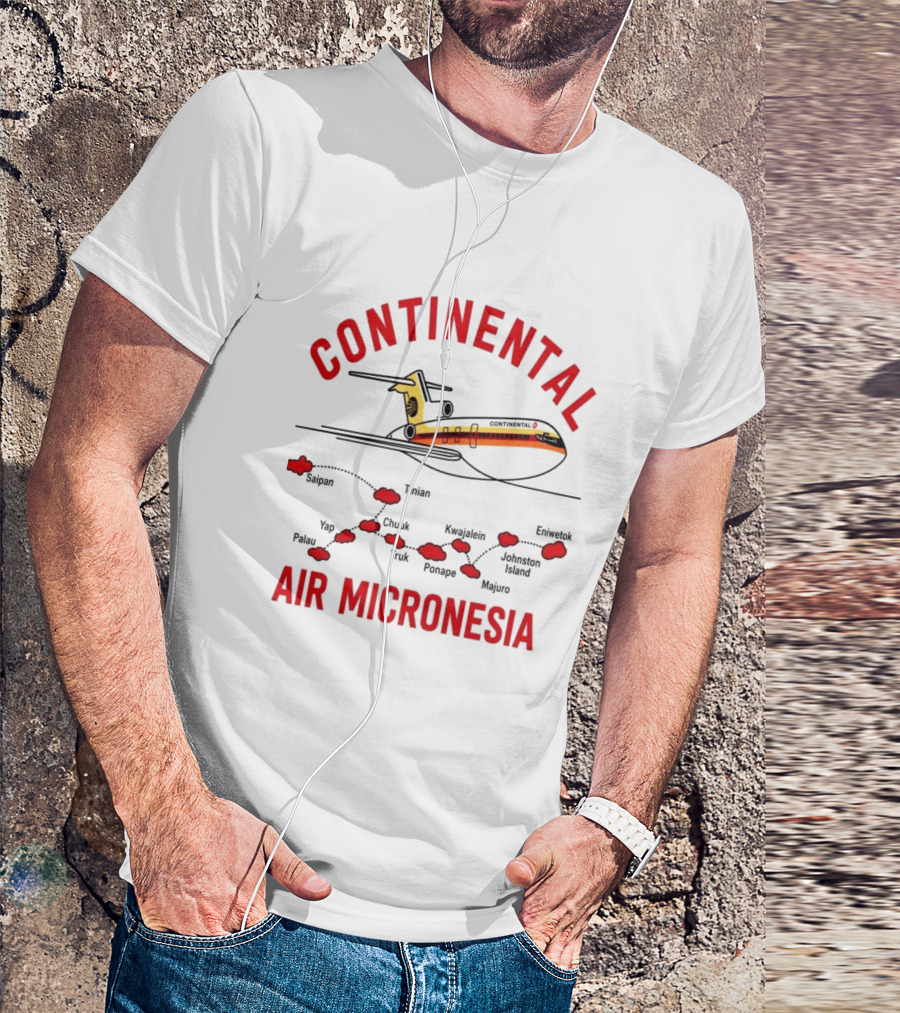 Continental Air Micronesia Boeing 727 Route Map Saipan Palau Truk Majuro Kwajalein T-Shirt