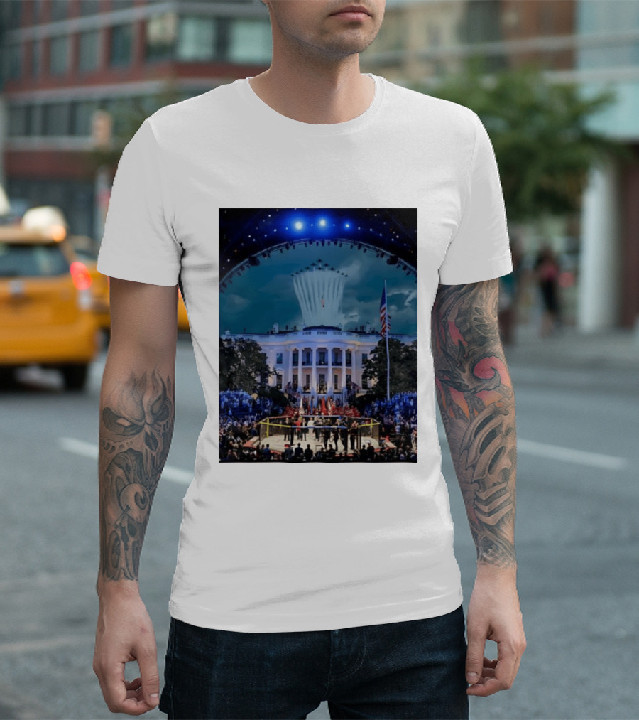White House MMA Octagon Event Flyover American Flag Patriotic Display T-Shirt