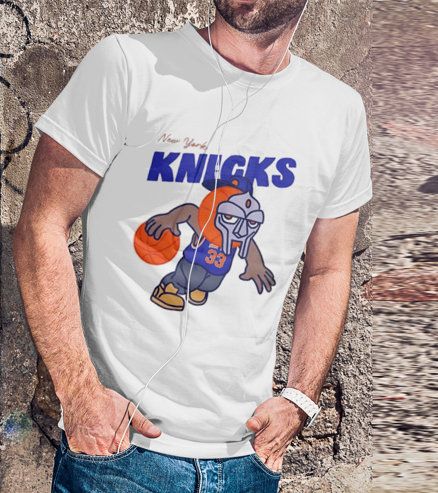New York Knicks MF DOOM Basketball Mask Number 33 Dribbling T-Shirt