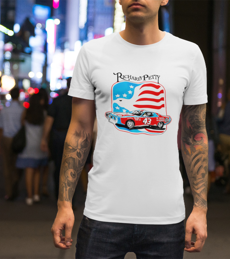 Richard Petty NASCAR Racing Car 43 STP American Flag T-Shirt