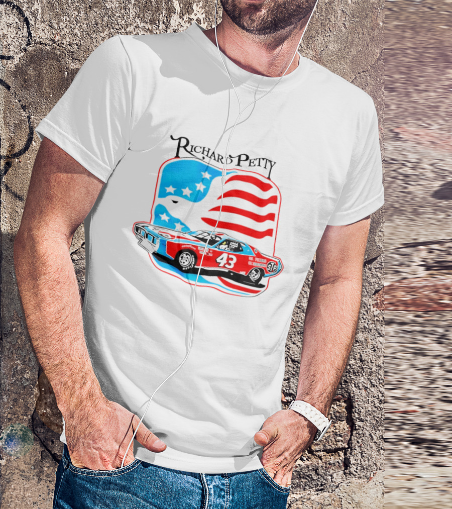 Richard Petty NASCAR Racing Car 43 STP American Flag T-Shirt