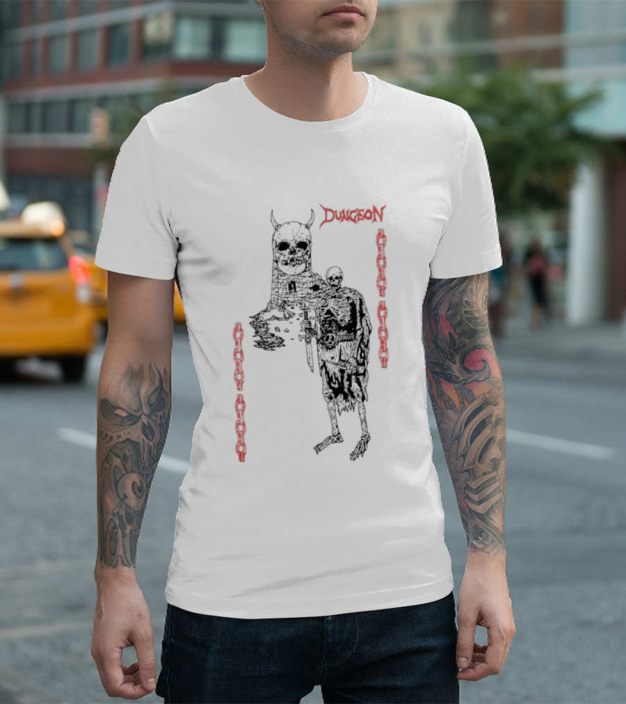 Dungeon Skeleton Warrior Heavy Metal Band Red Chains T-Shirt