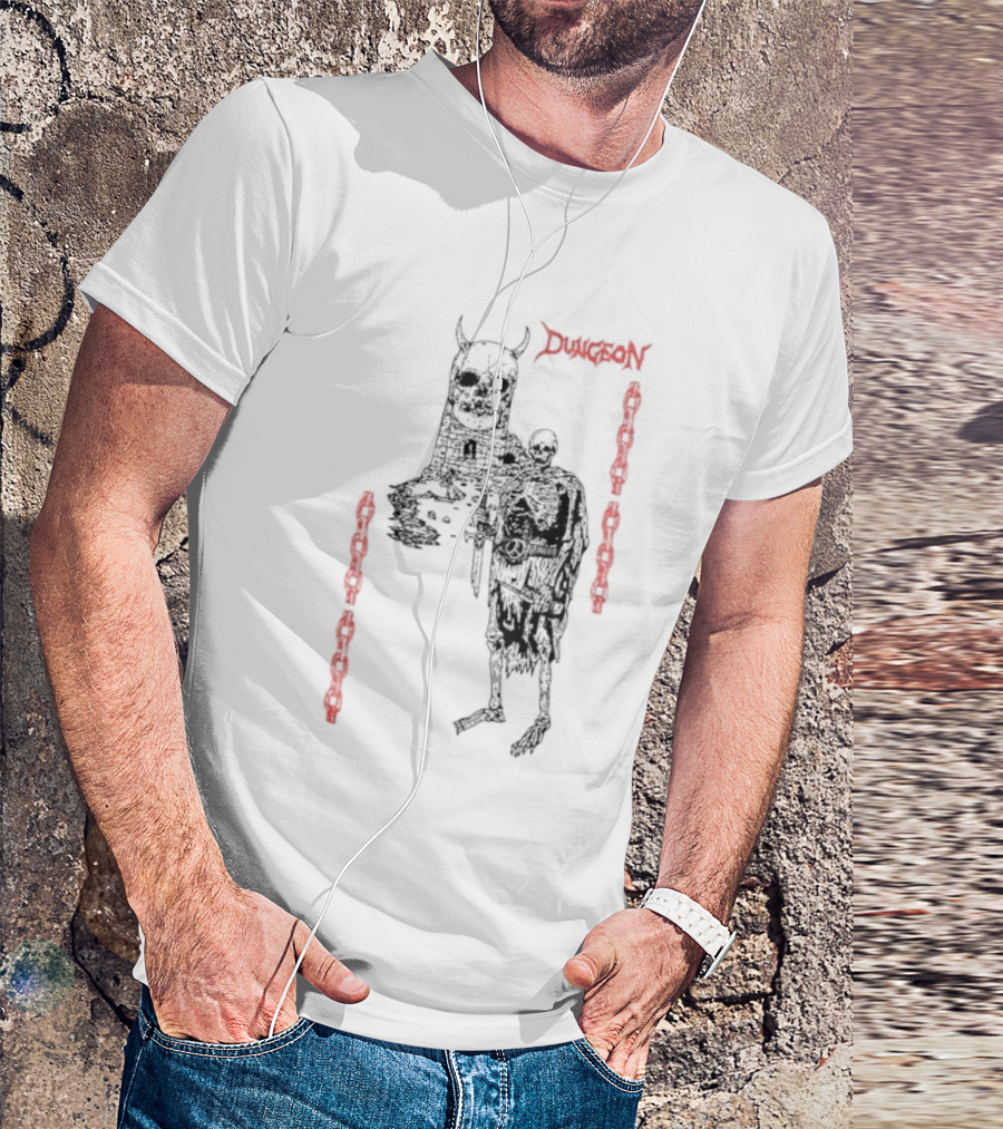 Dungeon Skeleton Warrior Heavy Metal Band Red Chains T-Shirt