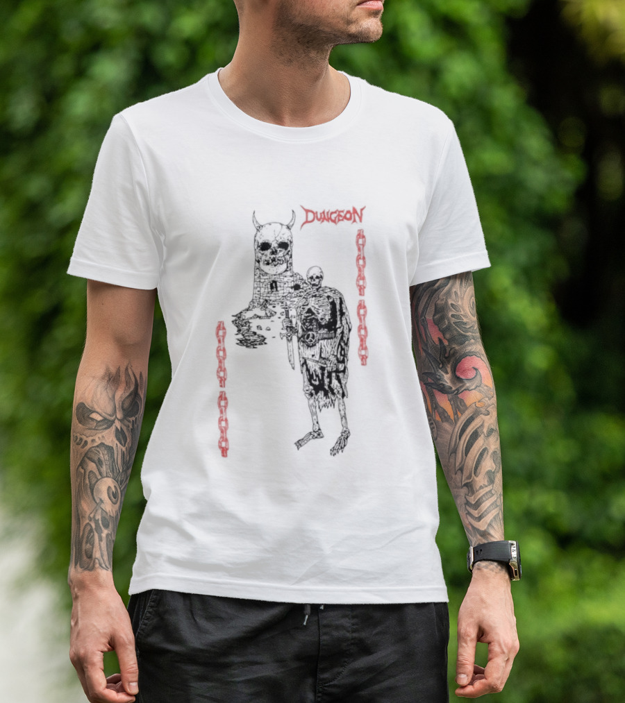 Dungeon Skeleton Warrior Heavy Metal Band Red Chains T-Shirt