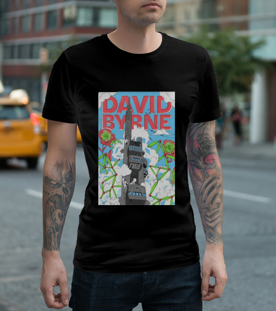 David Byrne Prague June 17 2026 Tour Psychedelic Cityscape T-Shirt