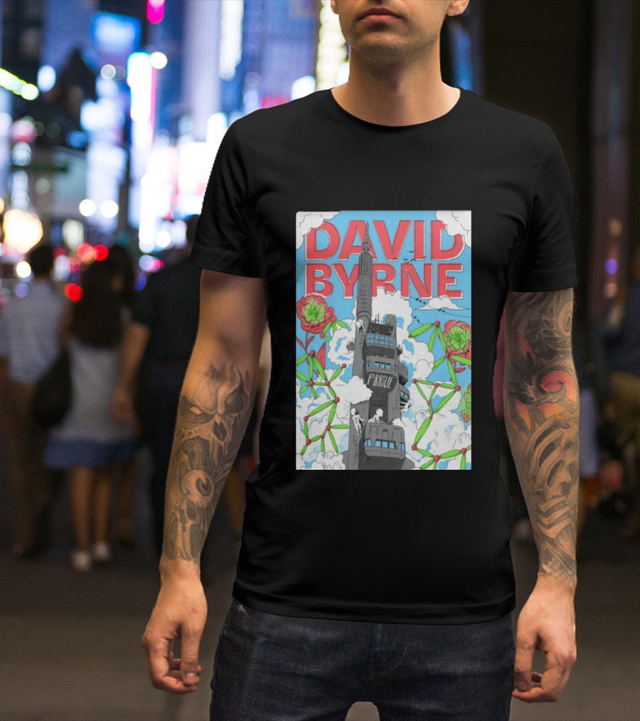 David Byrne Prague June 17 2026 Tour Psychedelic Cityscape T-Shirt