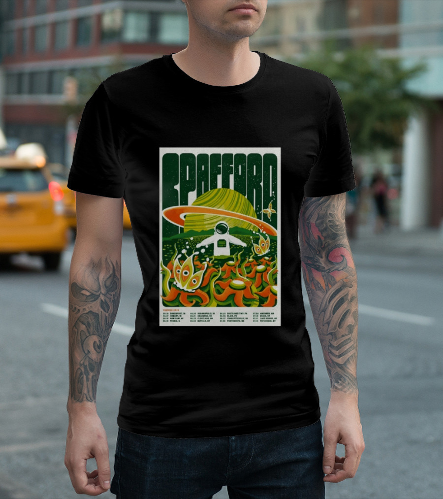 Spafford Summer Tour 26 Space Adventure Psychedelic Alien Astronaut Concert Dates And Locations T-Shirt