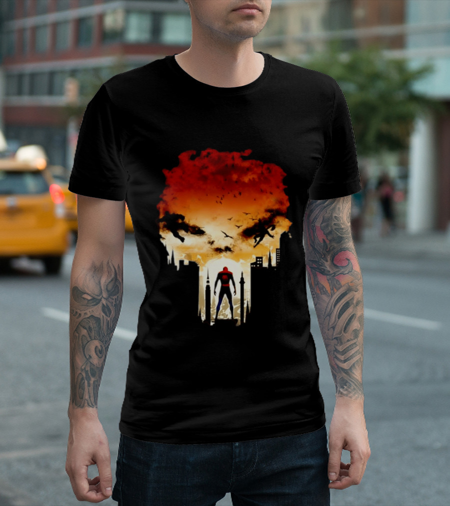 Spider Man Hulk Wolverine Marvel Superheroes Cityscape Action Scene T-Shirt