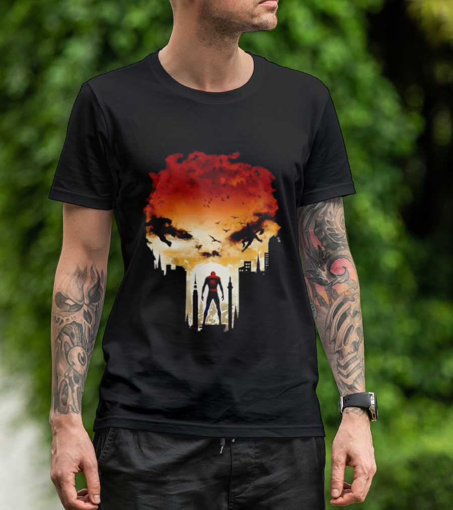 Spider Man Hulk Wolverine Marvel Superheroes Cityscape Action Scene T-Shirt