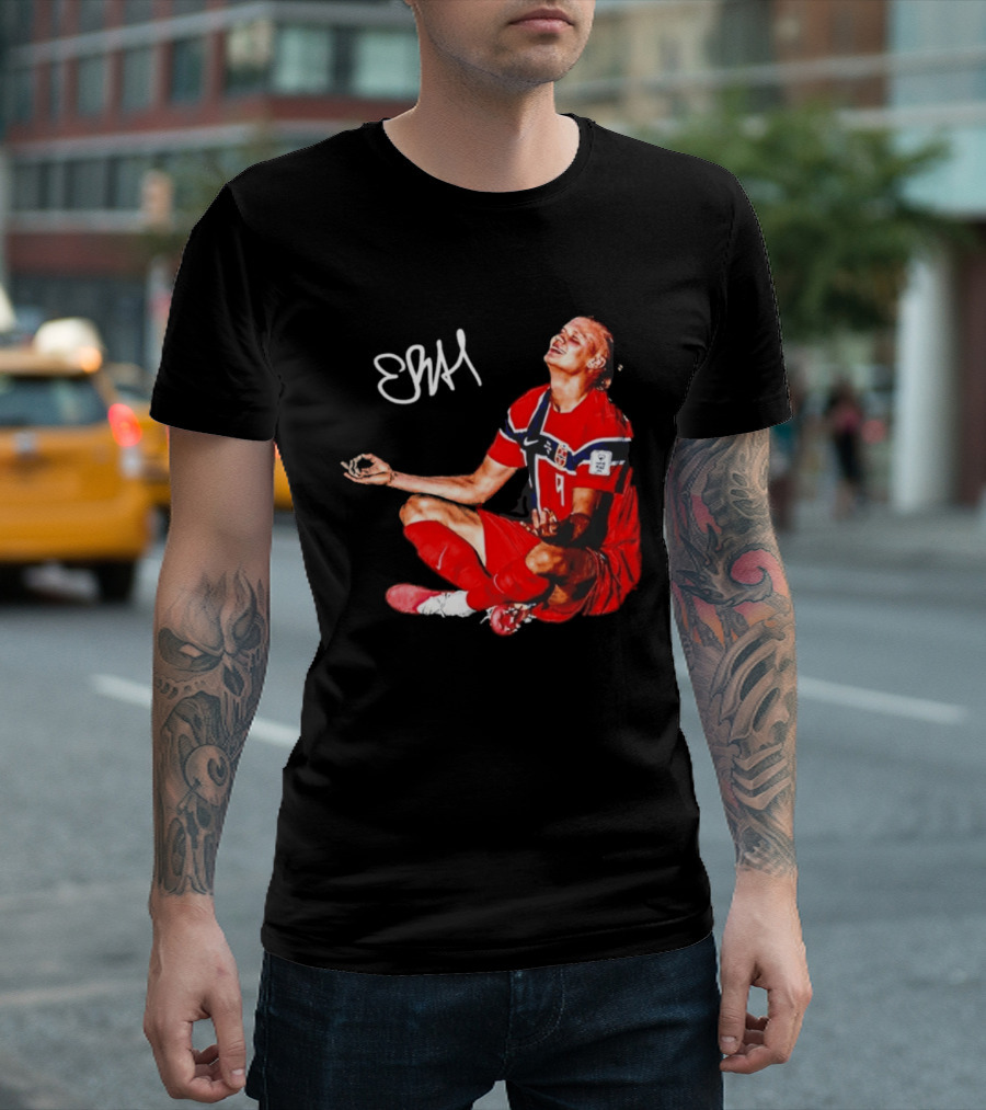 Erling Haaland Norway Football Meditation Pose Signature T-Shirt