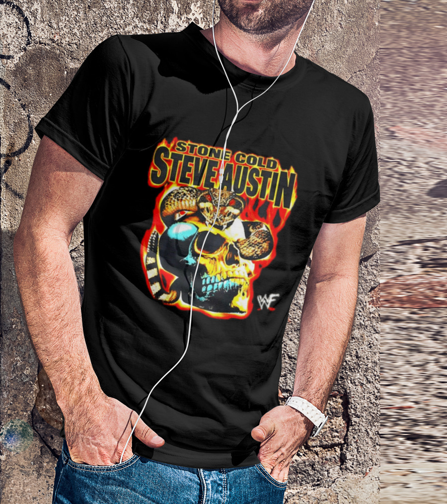 Stone Cold Steve Austin Flaming Skull Snake WWF T-Shirt