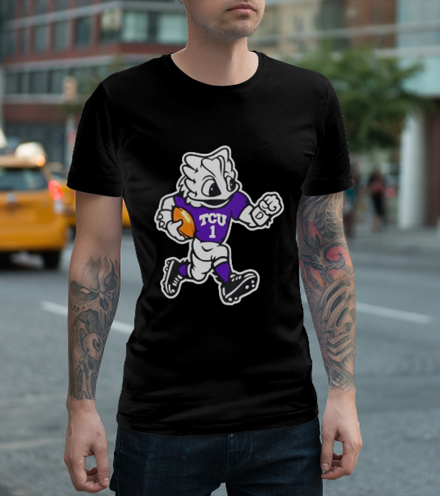 TCU Horned Frog Mascot Running Football TCU 1 Fan Gear T-Shirt