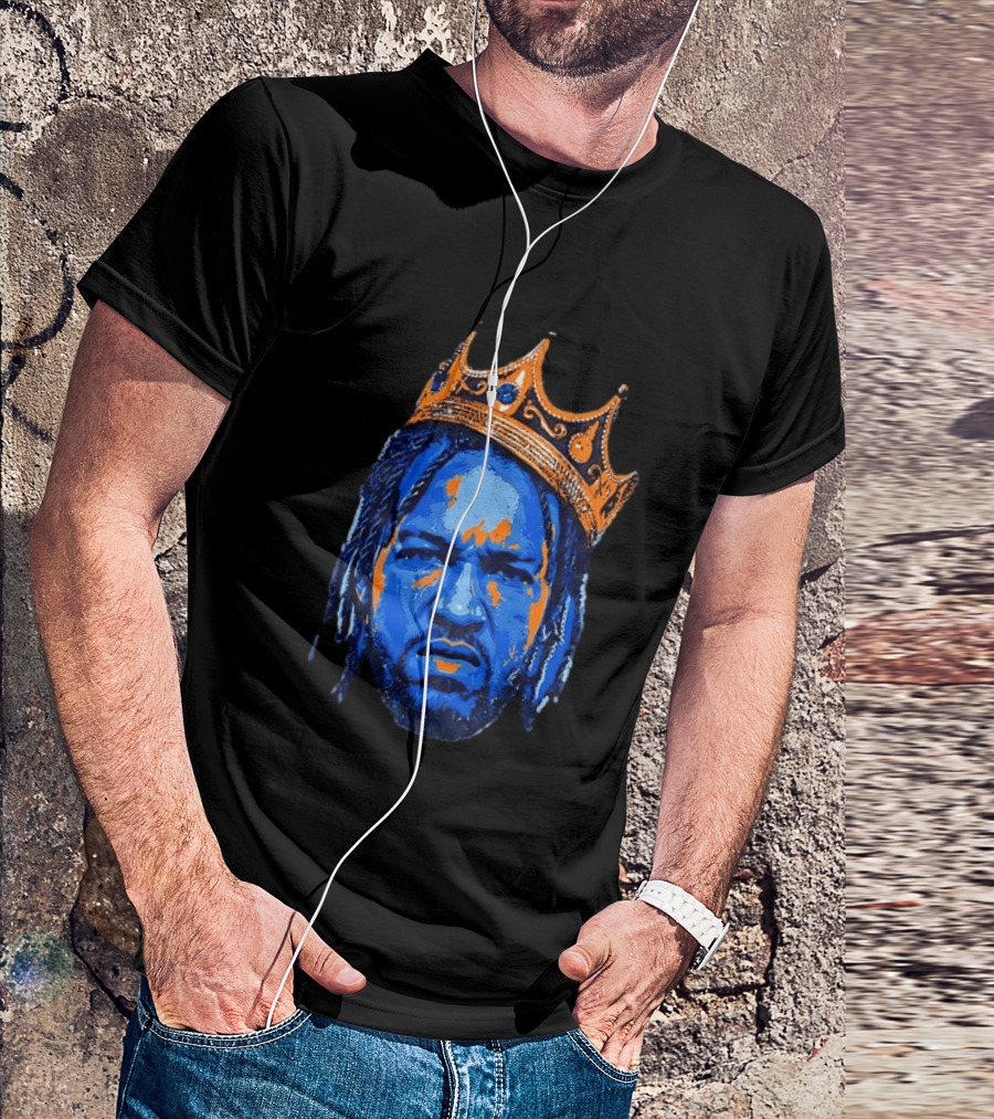 Jalen Brunson New York Knicks King Of New York Orange Crown Blue T-Shirt