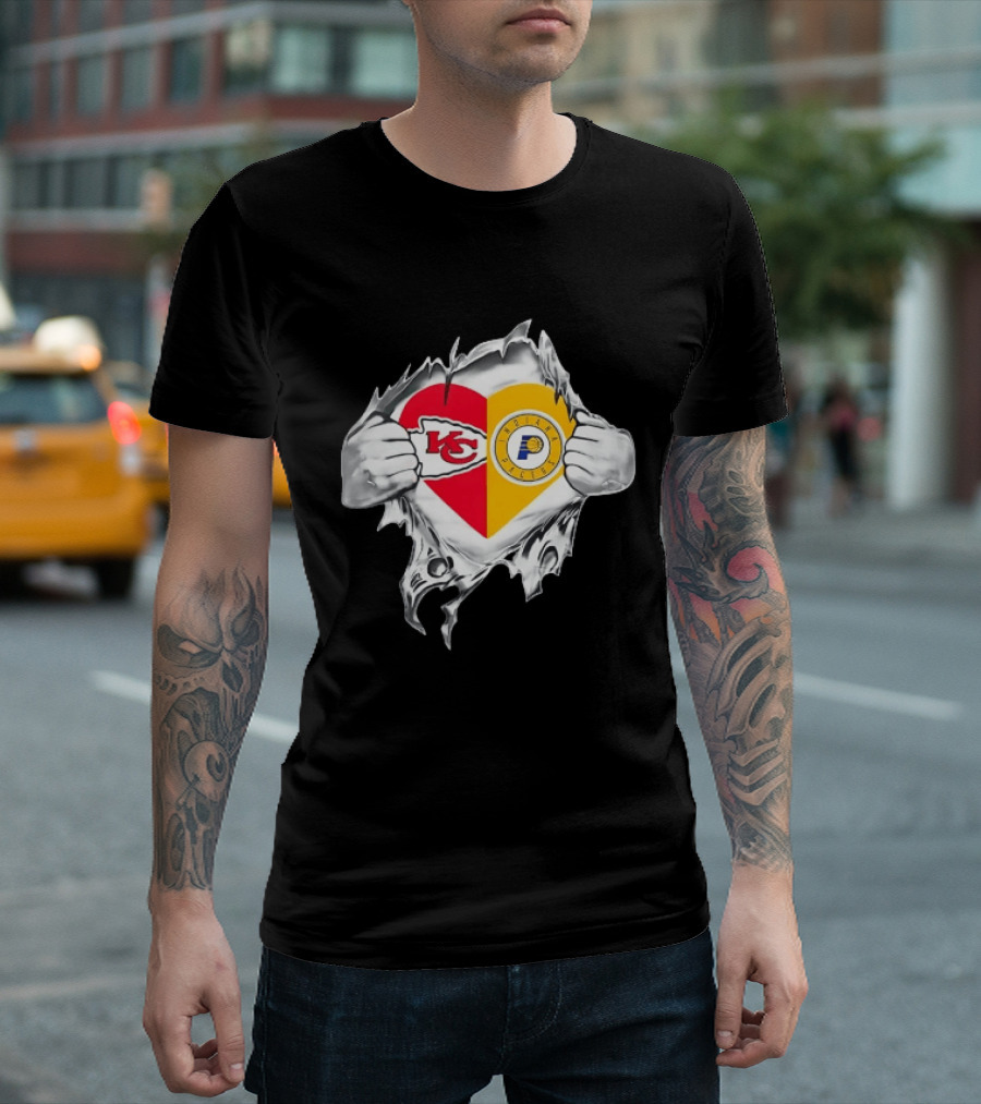Kansas City Chiefs Indiana Pacers Heart Torn Open T-Shirt