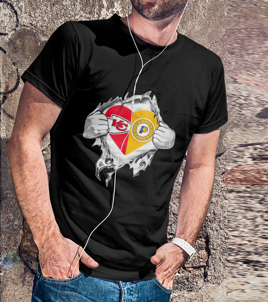 Kansas City Chiefs Indiana Pacers Heart Torn Open T-Shirt