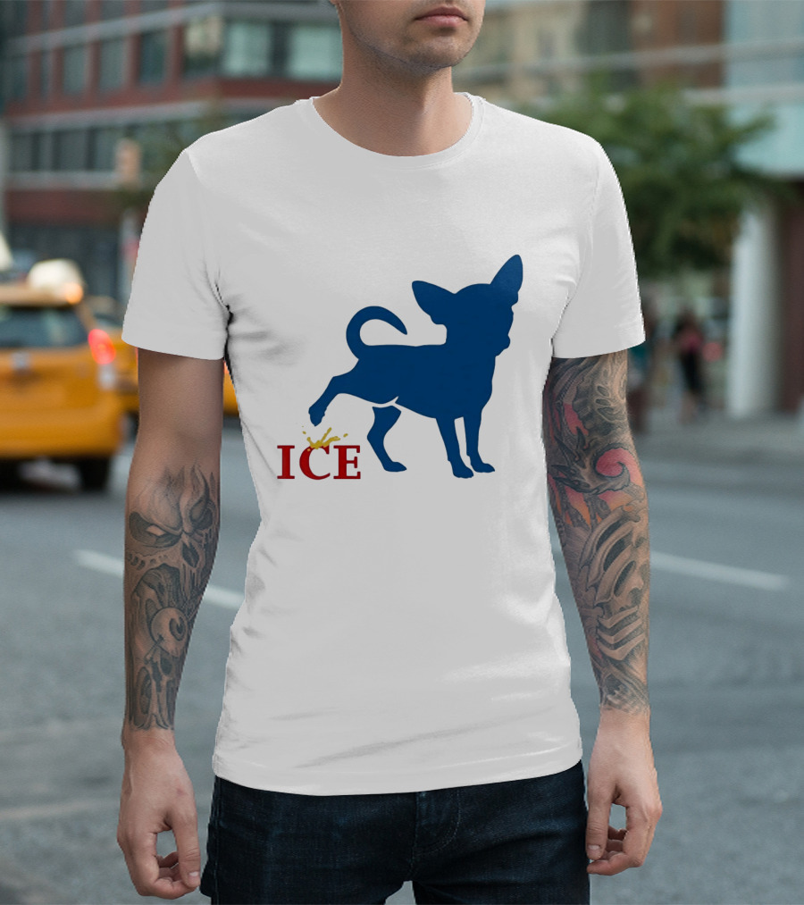 Chihuahua Urinating On ICE Text Representation T-Shirt