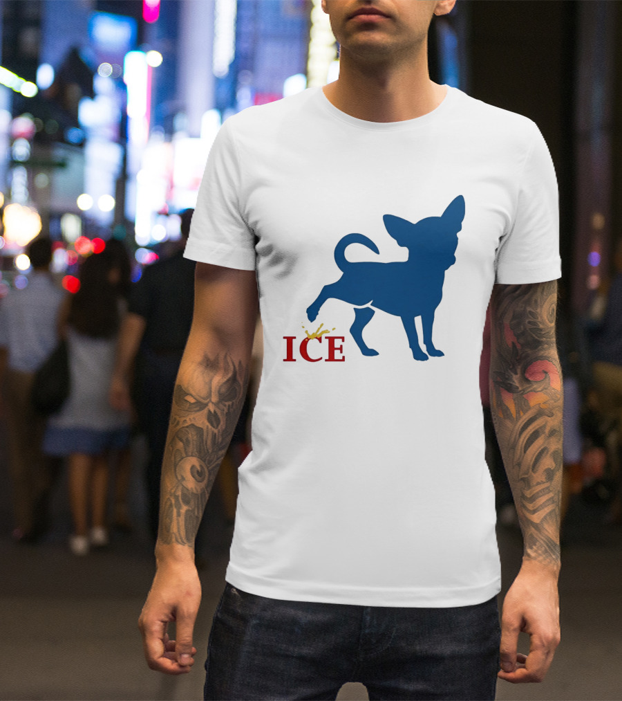 Chihuahua Urinating On ICE Text Representation T-Shirt