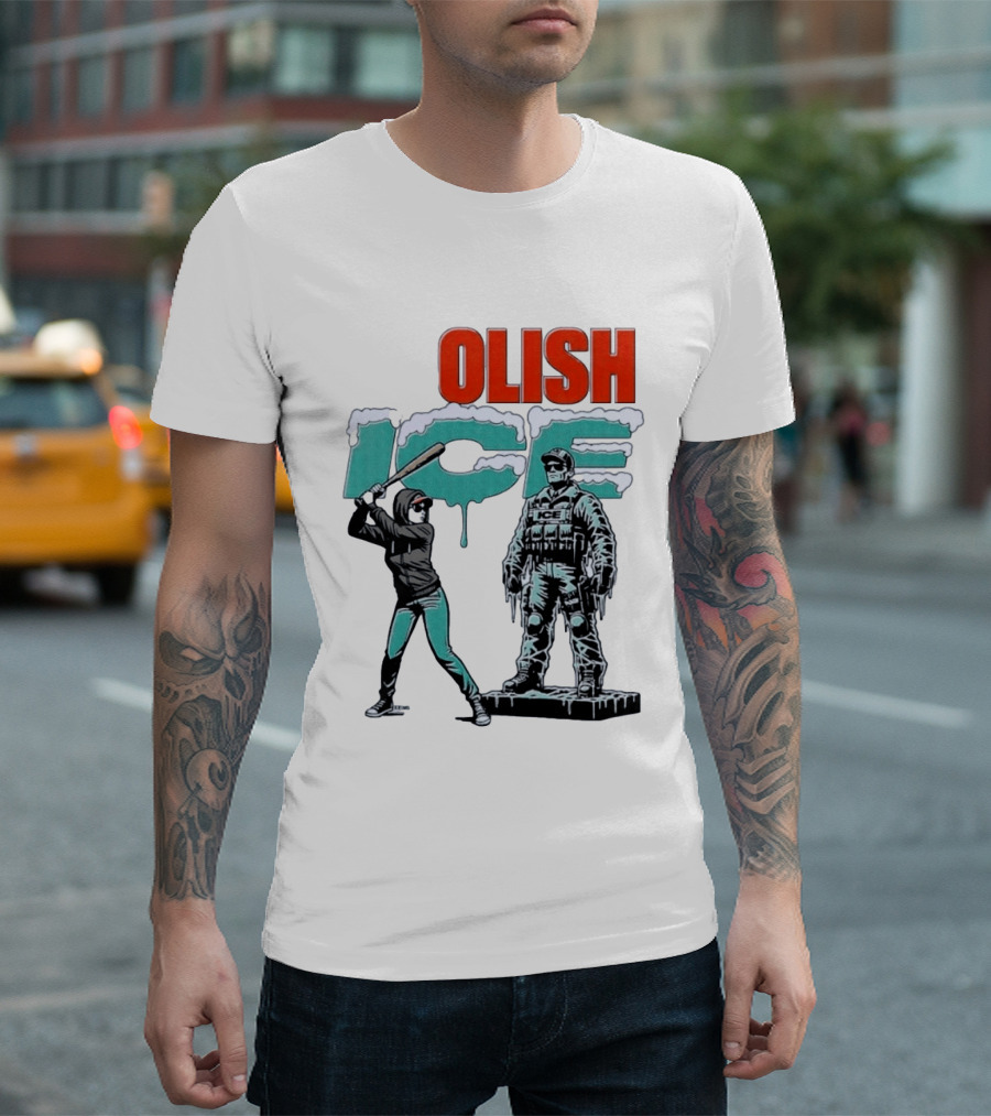 Krime Olish ICE Woman With Baseball Bat Smashing Statue T-Shirt