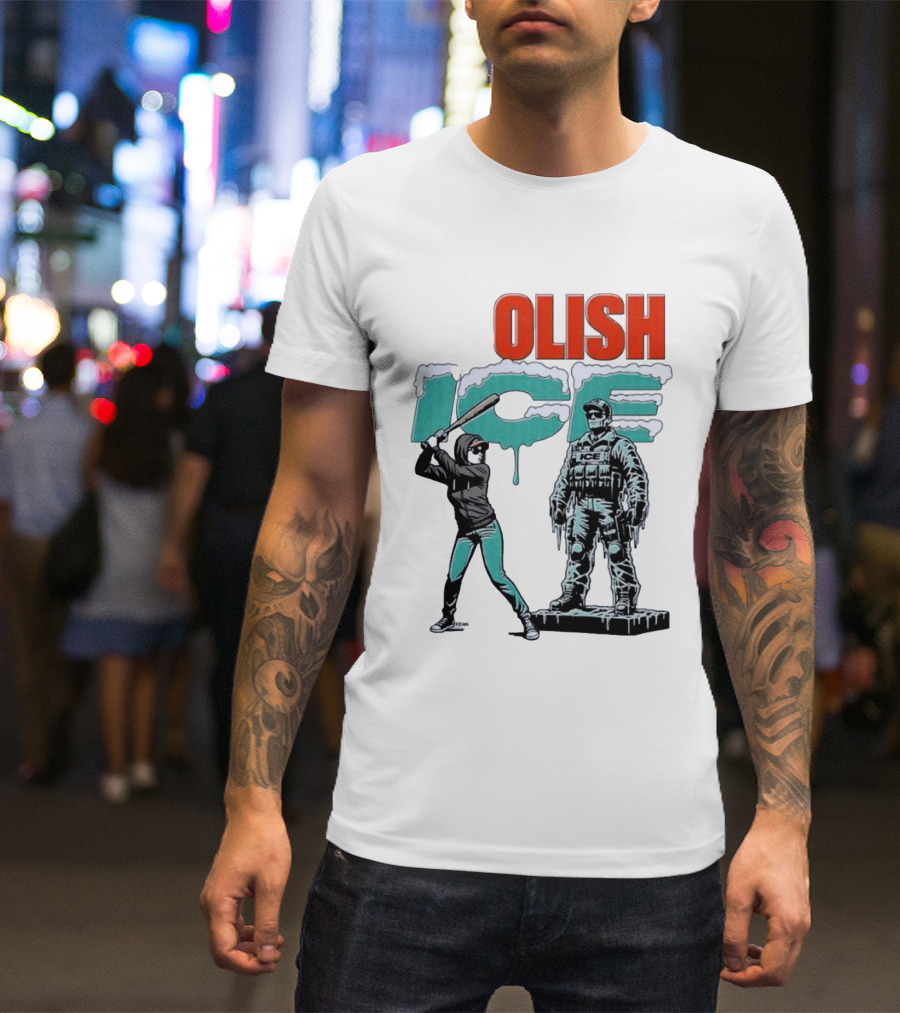 Krime Olish ICE Woman With Baseball Bat Smashing Statue T-Shirt