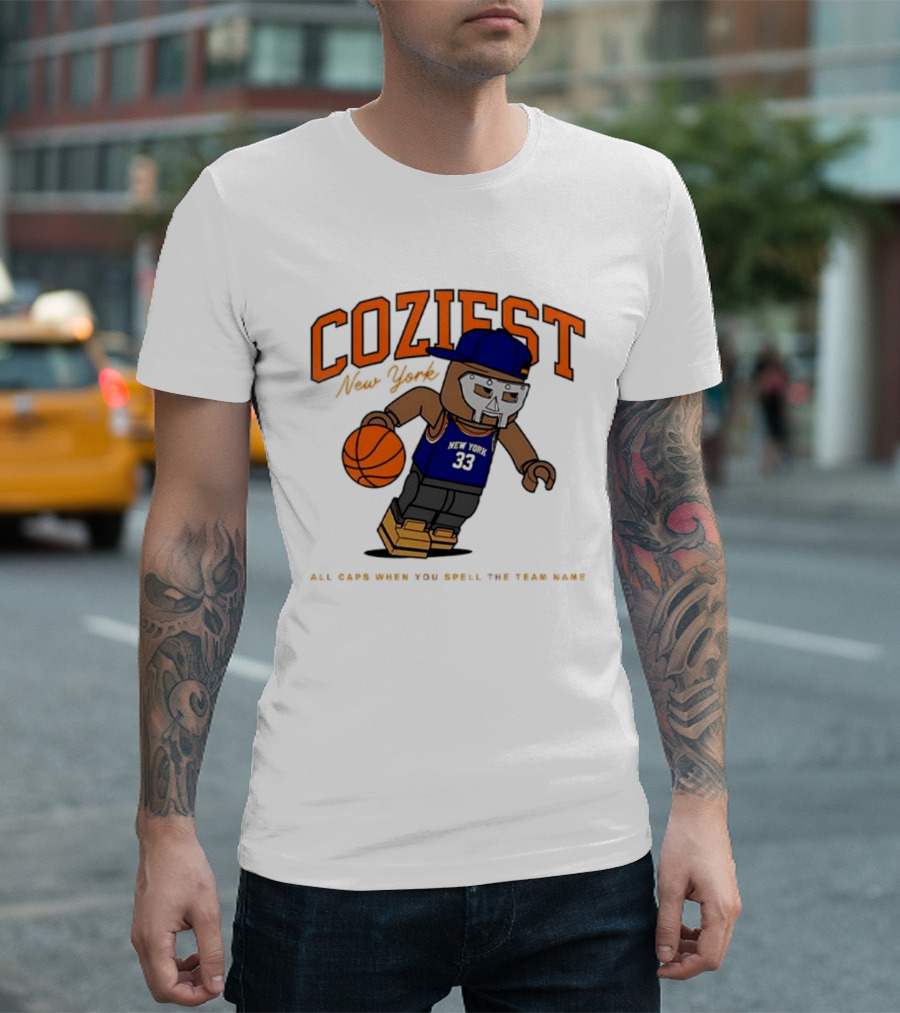 Coziest New York MF DOOM Patrick Ewing Knicks All Caps Basketball Lego T-Shirt