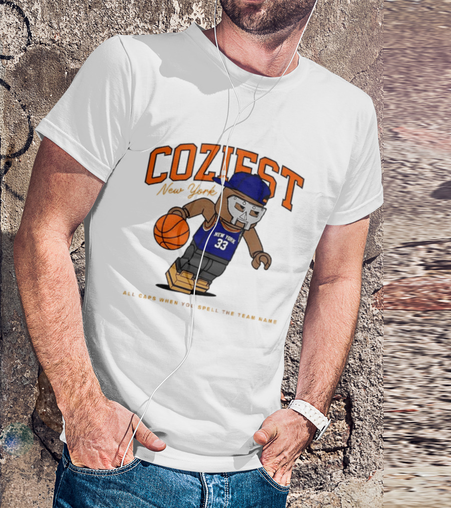 Coziest New York MF DOOM Patrick Ewing Knicks All Caps Basketball Lego T-Shirt