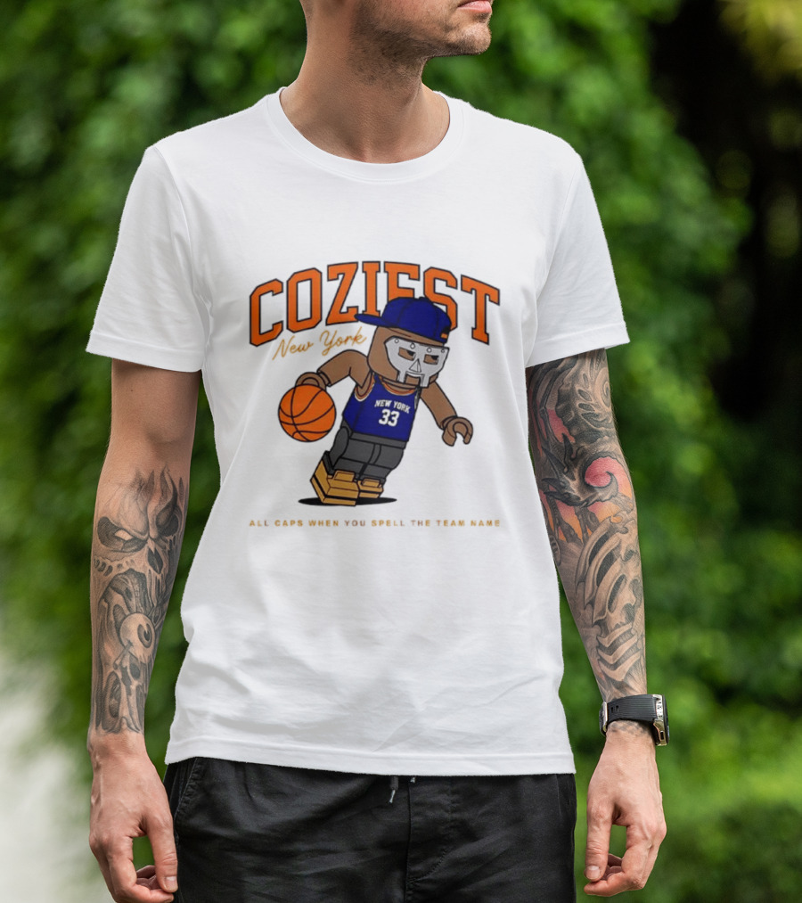 Coziest New York MF DOOM Patrick Ewing Knicks All Caps Basketball Lego T-Shirt