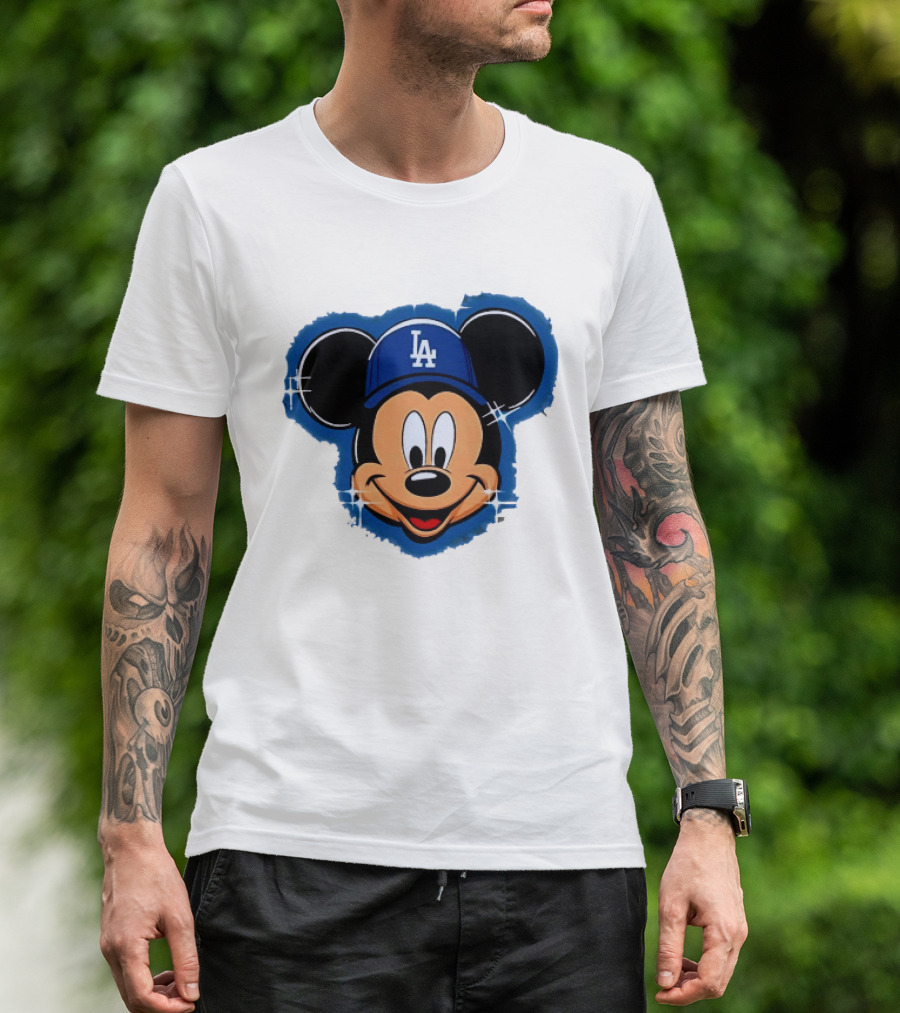 Mickey Mouse Wearing LA Dodgers Hat T-Shirt